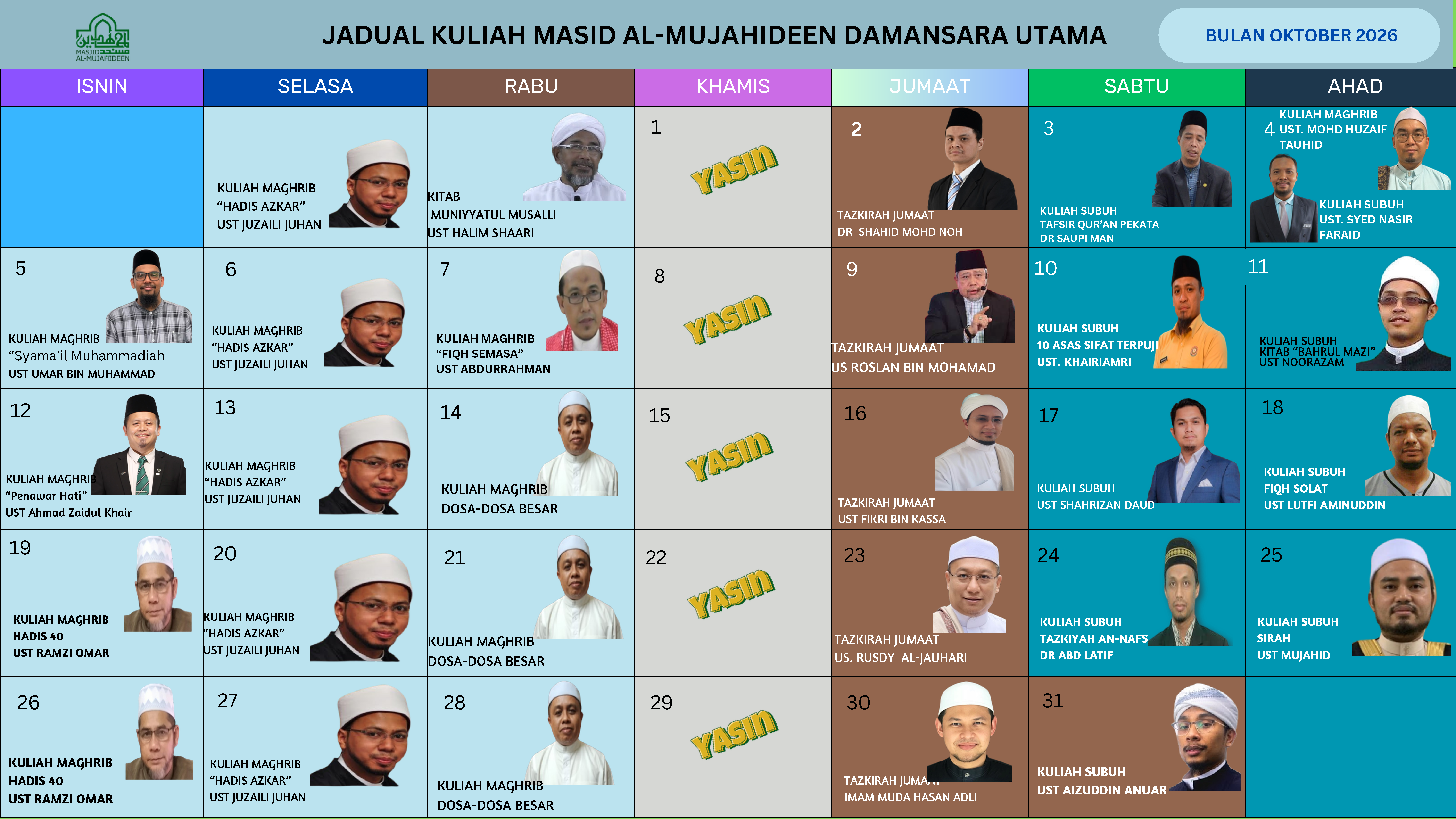 Jadual Kuliah Masjid Al-Mujahideen Damansara Utama Bulan Oktober 2026