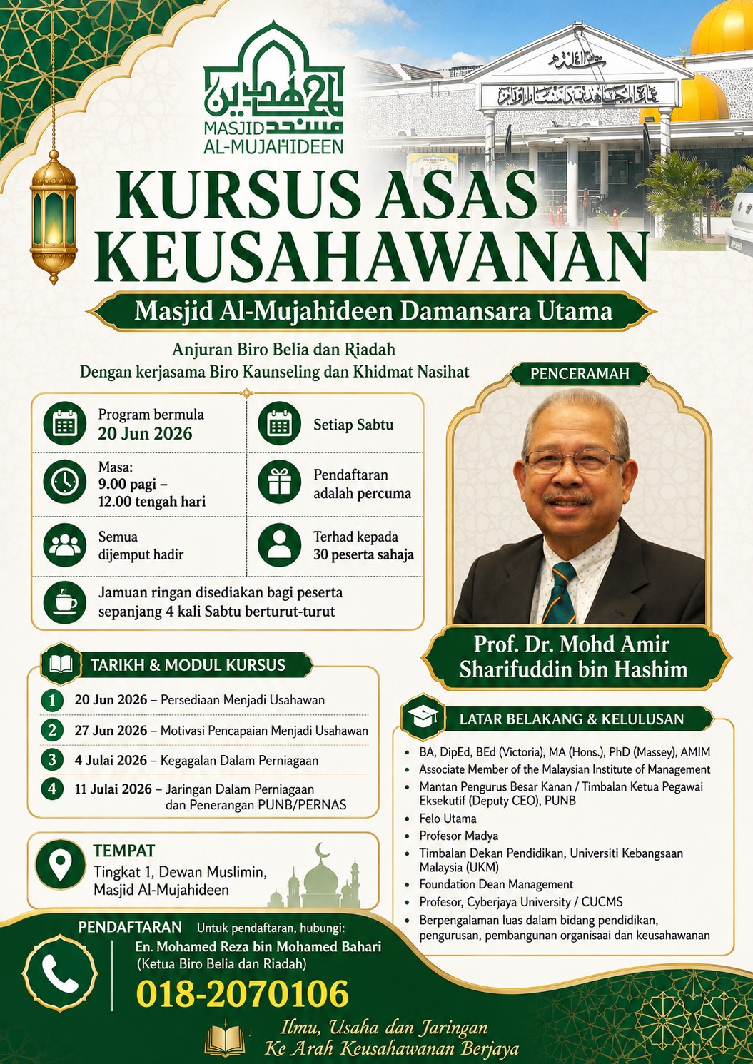 Poster Kursus Asas Keusahawanan Masjid Al-Mujahideen Damansara Utama